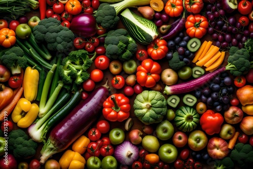 fruits and vegetables on solid background