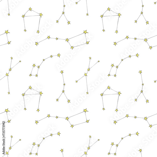 Vector seamless pattern of lines different constellations on white background. Astronomy, space texture, design. Star chart, map