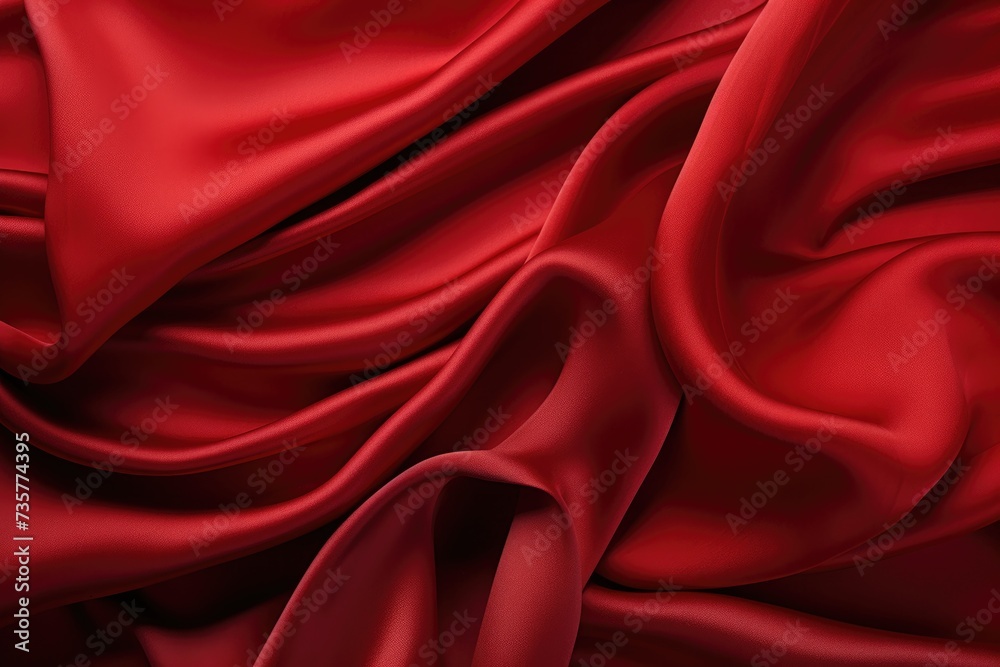 Obraz premium This close-up photograph captures the intricate details of a red cloth, showcasing its vibrant color and texture.