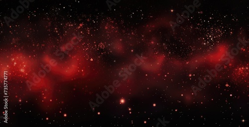 An image showcasing a vast expanse of space, featuring a striking combination of red and black hues, and filled with numerous shining stars. © pham