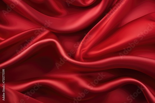 This photo showcases a detailed view of a lustrous red satin fabric, highlighting its vibrant color and smooth texture.