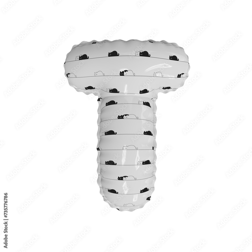 3D simplistic cat pattern helium balloon letter T 3D simplistic cat pattern helium balloon letter T