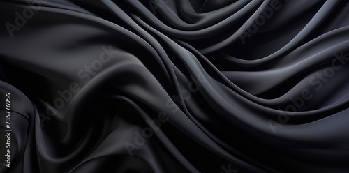 A detailed view of a black silk fabric, showcasing its texture and sheen.