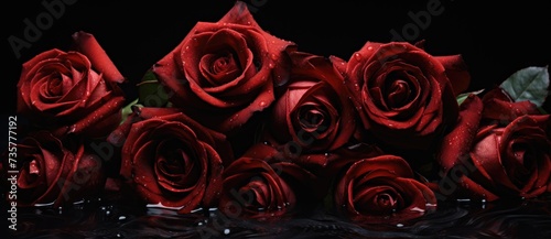 A collection of vibrant red roses arranged neatly on a table.