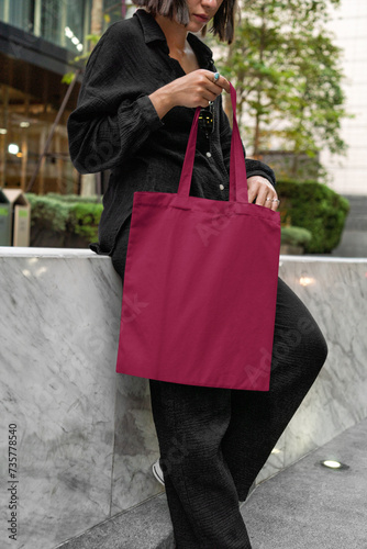 Blank Minimal Tote Bag Mockup design with model