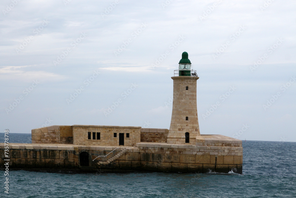 St. Elmo Lighthouse at the entrance to the Grand Harbor of Valletta, Malta