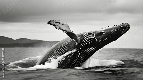 Humpback whale breaching in ocean photo