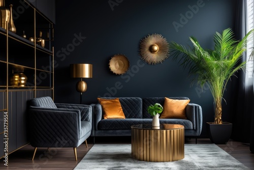 This photo showcases a spacious living room adorned with various furniture pieces, complemented by the presence of a vibrant plant, creating a warm and inviting atmosphere.