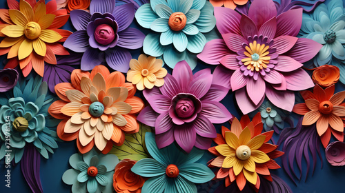 3D multicolored flowers, a three-dimensional painting.