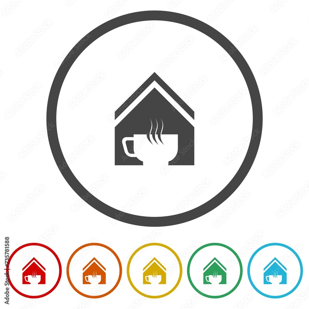 Obraz premium Tea coffee house home icon. Set icons in color circle buttons