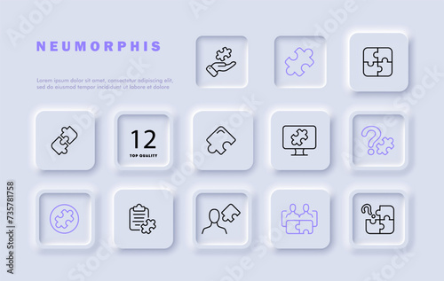 Puzzles set line icon. Fun, puzzle, connecting, pieces, educational toys for children, for the whole family. Neomorphism style. Vector line icon for business and advertising