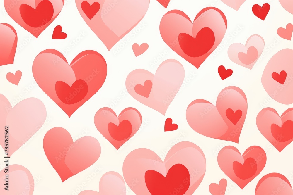 A photo featuring a large quantity of red hearts arranged on a plain white background.
