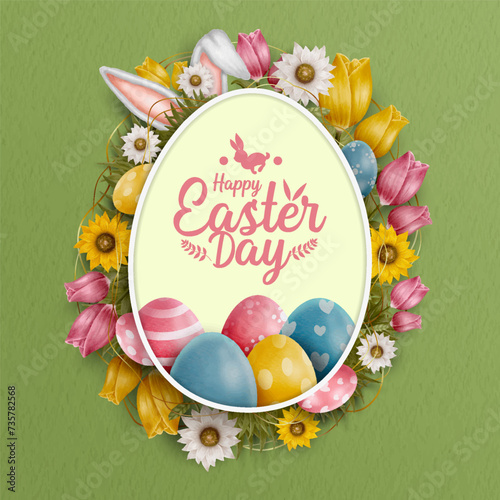 water color happy easter day greeting card template