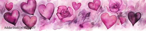 A depiction of pink roses and hearts painted on a plain white background.