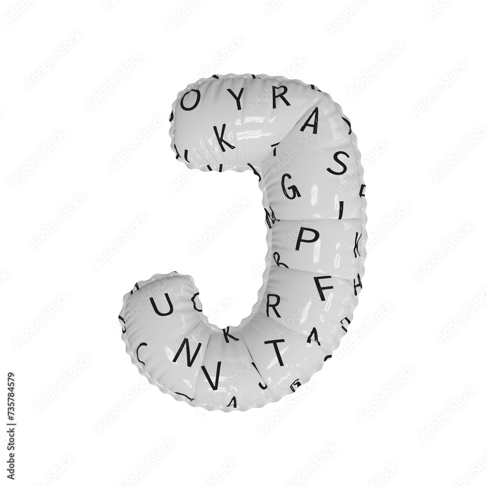3D simplistic letter pattern glossy helium balloon letter J 3D simplistic letter pattern glossy helium balloon letter J