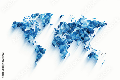 world map made of triangle polygons bright blue on white background isolated