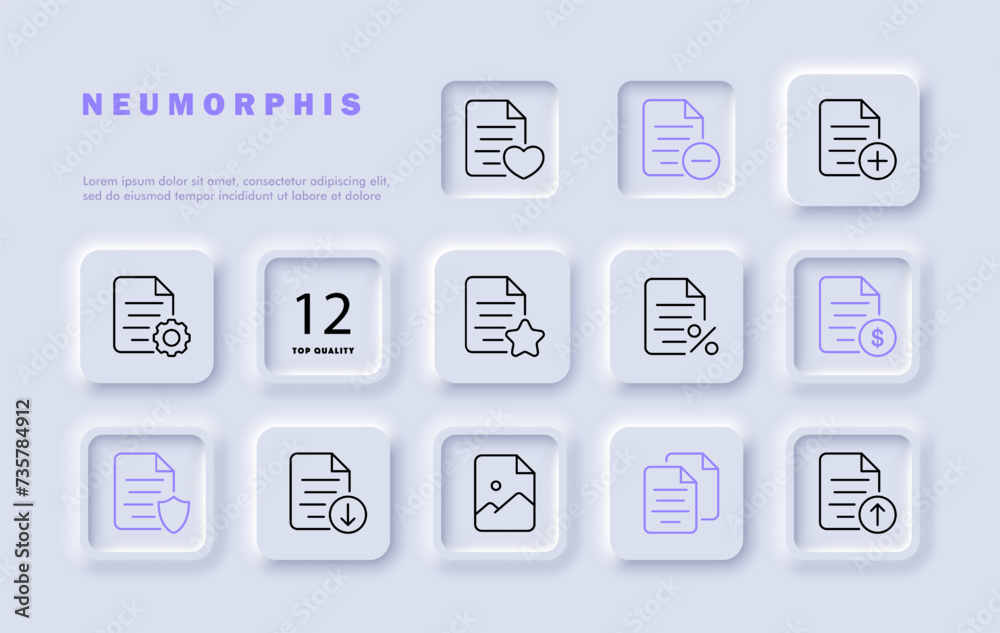 File set line icon. Heart, plus, minus, gears, dollar, shield. Neomorphism style. Vector line icon for business and advertising File set line icon. Heart, plus, minus, gears, dollar, shield. Neomorphism style. Vector line icon for business and advertising
