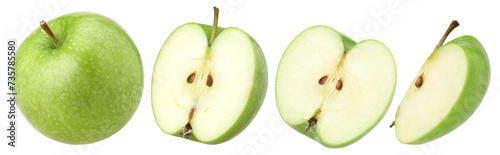 green apple (granny smith apple), half and slice isolated, transparent PNG, collection, PNG format, cut out