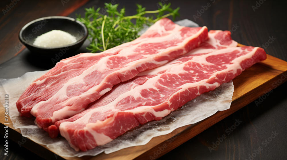 The raw pork neck slices