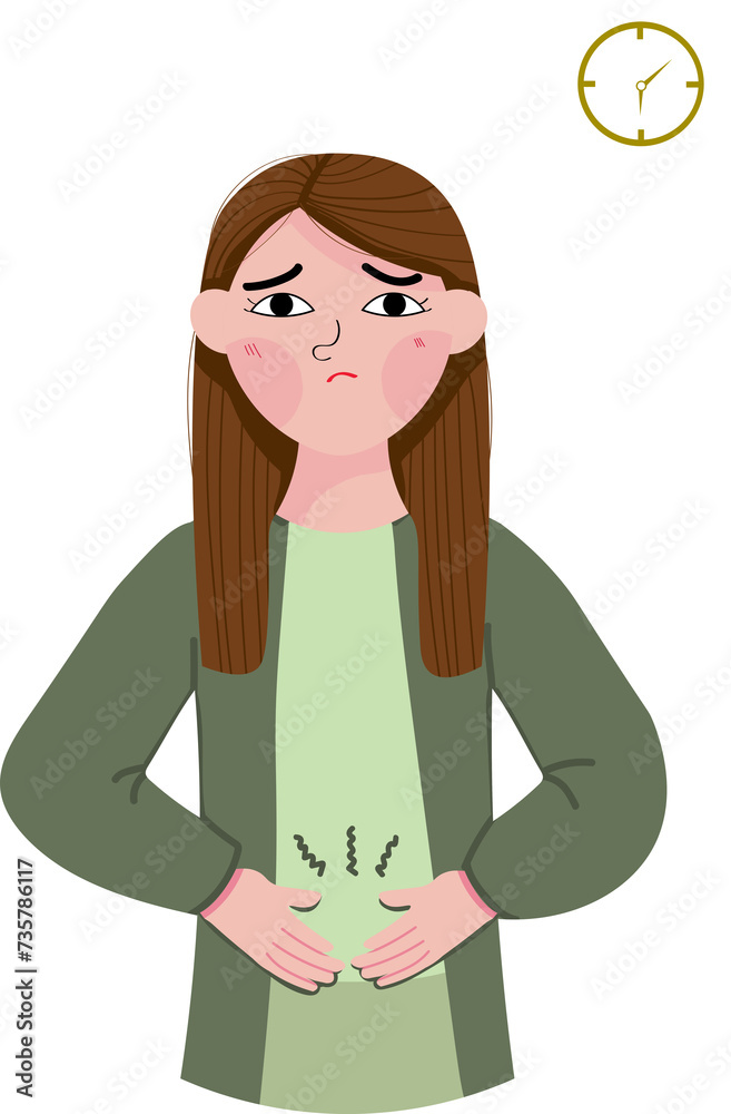 Girl holding stomach because of hungry Girl holding stomach because of hungry