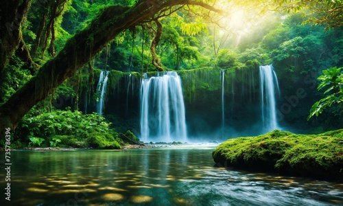 Waterfall hidden in the tropical jungle, amazing nature © Dompet Masa Depan