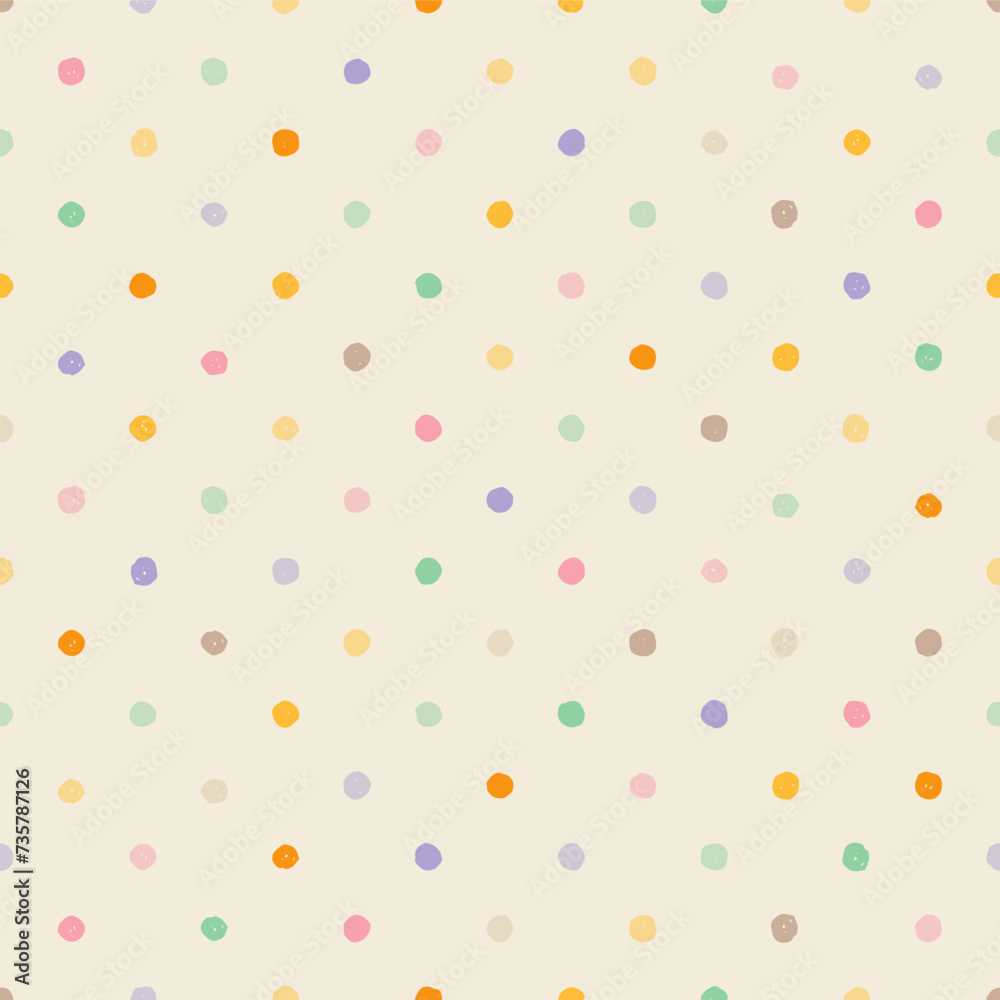 Polka dot pattern. Poka kid background. Watercolor pastel dots. Sweet hand drawn color pokadot seamless. Rainbow bg. Baby vector polkadot pattern. Multicolor small cute spots. Retro polka background