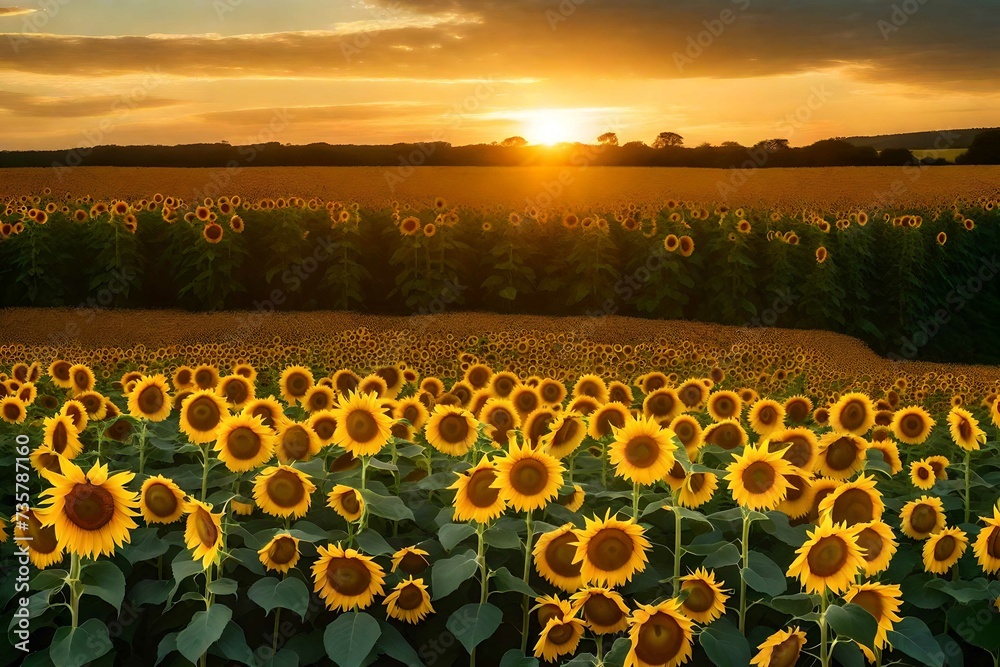Fototapeta premium sunset over the field of sunflower