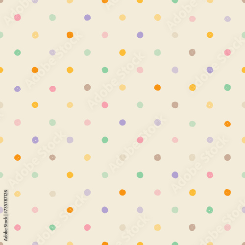 Polka dot pattern. Poka kid background. Watercolor pastel dots. Sweet hand drawn color pokadot seamless. Rainbow bg. Baby vector polkadot pattern. Multicolor small cute spots. Retro polka background