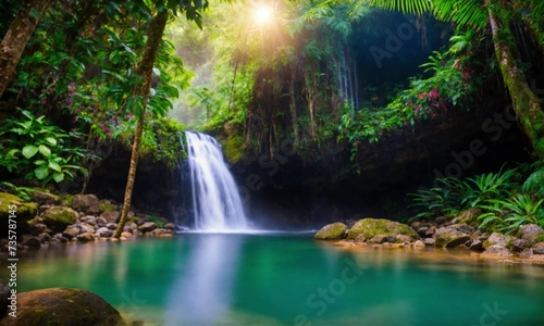 Waterfall hidden in the tropical jungle  amazing nature