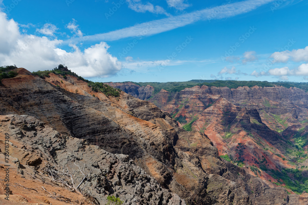 Stunning view of Waimea Canyon State Park (also known as Grand Canyon of the Pacific) on the island of Kauai, Hawaii