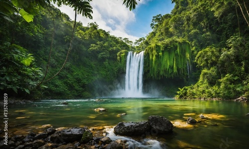 Waterfall hidden in the tropical jungle  amazing nature