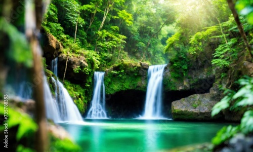 Waterfall hidden in the tropical jungle  amazing nature