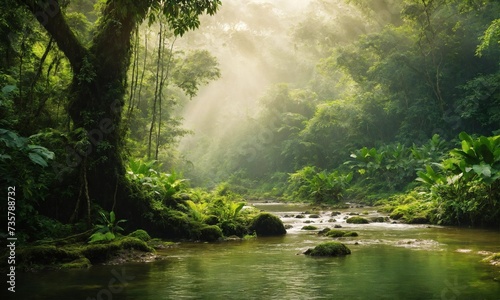 Waterfall hidden in the tropical jungle, amazing nature