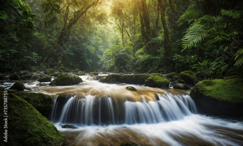 Waterfall hidden in the tropical jungle  amazing nature