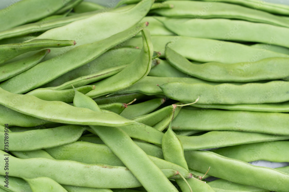 Fresh Green Bean Heap in Traditional market Fresh Green Bean Heap in Traditional market