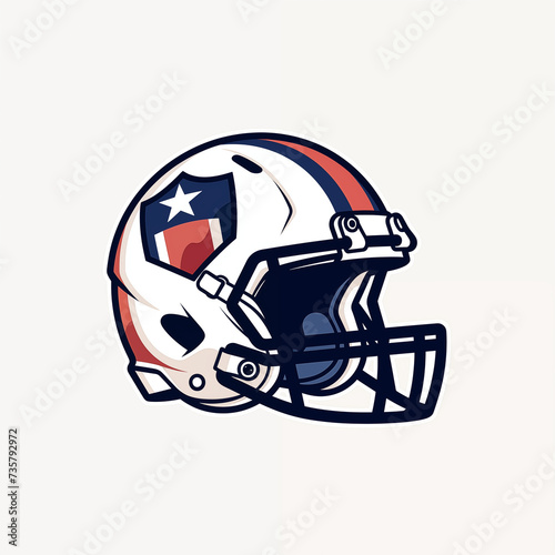 American football helmet, hand drawn in white, blue and red colors
