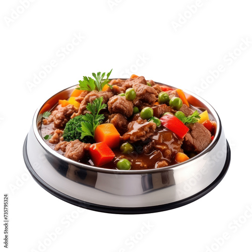 Wet complete food for adult dog with meat and vegetables isolated on transparency background PNG