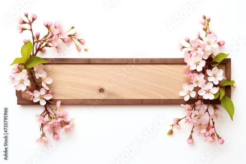 Spring blossom wooden banner isolated on white background Generative Ai