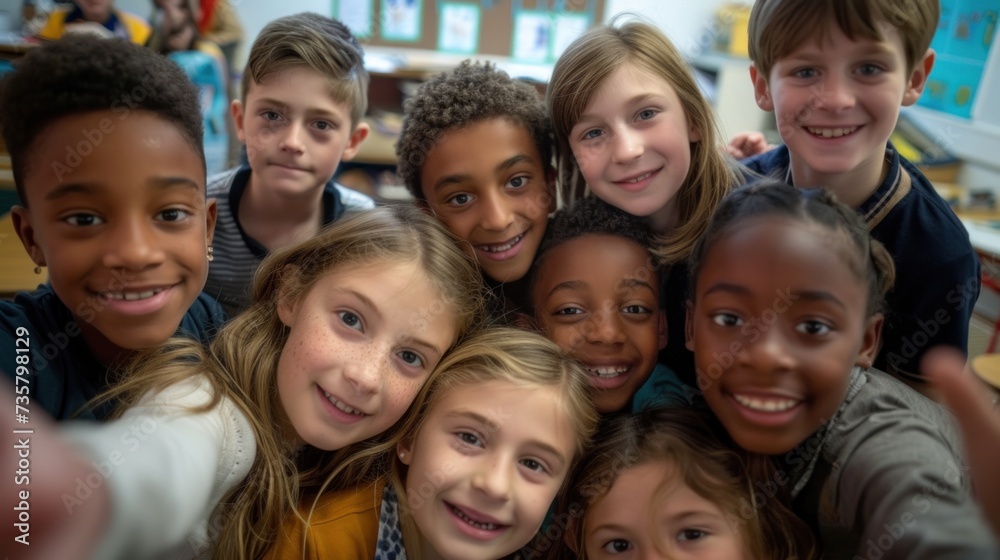 Selfie class in school. Happy children in class. Taking pictures together at school Selfie class in school. Happy children in class. Taking pictures together at school