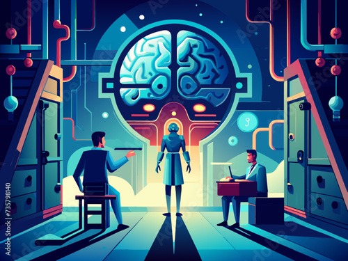 Brain-computer interfaces unlocking new levels of cognition. vektor illustation