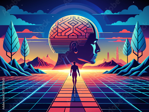 Mind uploading to digital consciousness realms. vektor illustation