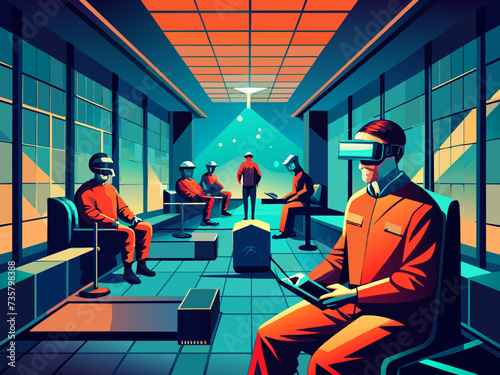Futuristic prisons using virtual reality for rehabilitation. vektor illustation