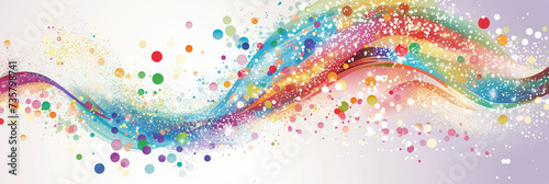 Colorful abstract wave with dots and splashes.