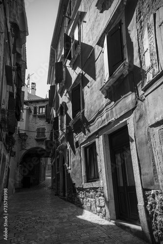 A quiet back street in the historic centre of the medieval coastal town of Rovinj in Istria  Croatia