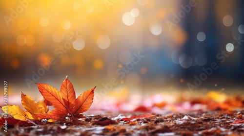autumn leaves with blur bokeh background illustration