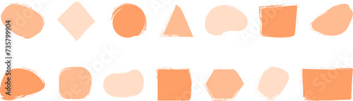 Charcoal banner, paint brush frame, chalk grunge texture, smudge sketch border different shape peach colors palette 2024. Coal style vector illustration isolated on white background