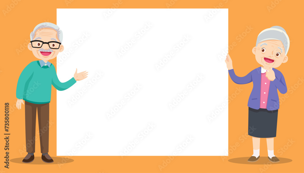 Elderly old people and blank banner present your text Elderly old people and blank banner present your text