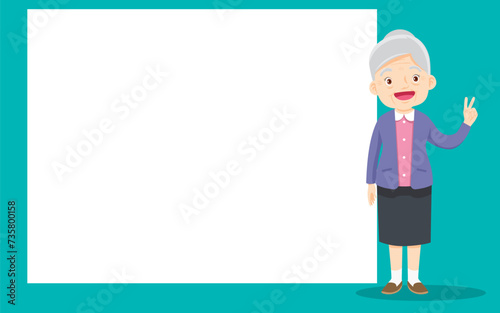 Elderly old people and blank banner present your text © watcartoon