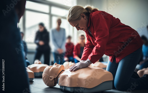 CPR Training ,Emergency and first aid class on cpr doll, Cardiopulmonary resuscitation, One part of the process resuscitation on unconscious person