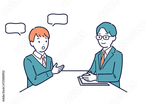 教師に相談する男子学生のベクターイラスト
